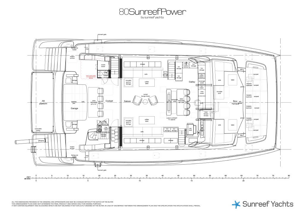 Main Deck arrangement plan of Sunreef 80 Power FAT CAT