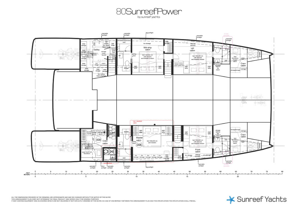 Lower Deck arrangement plan of Sunreef 80 Power FAT CAT