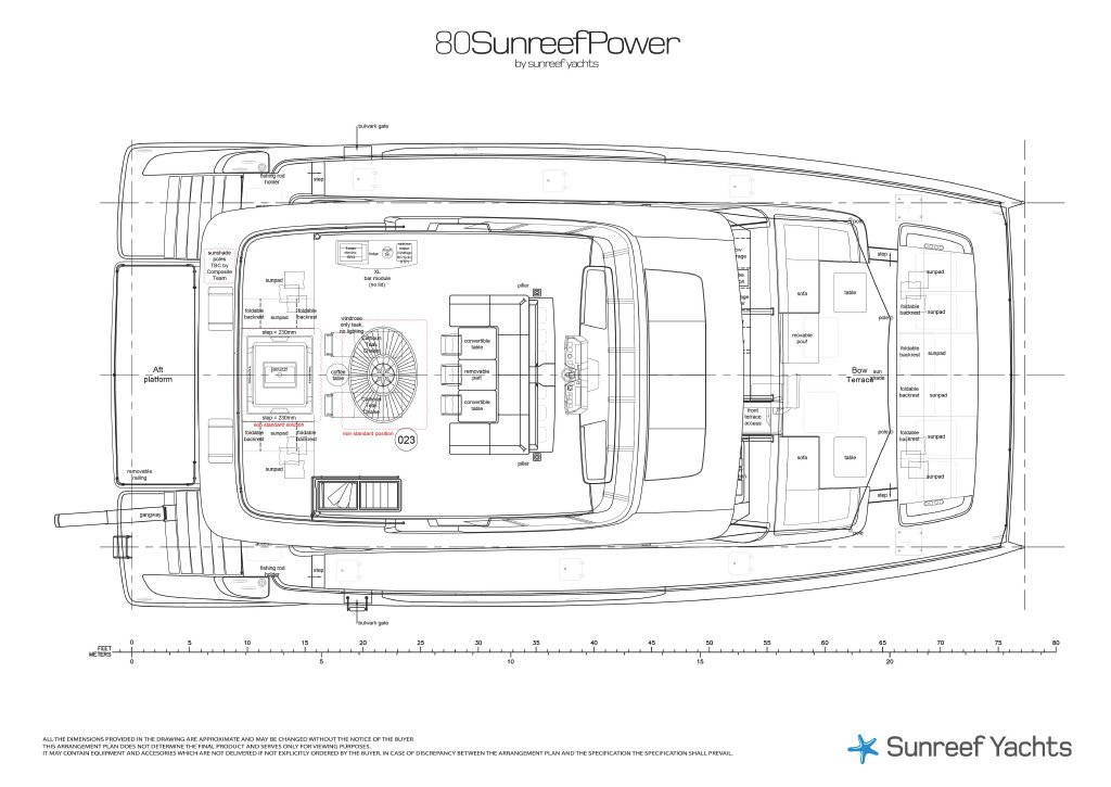 Flybridge arrangement plan of Sunreef 80 Power FAT CAT