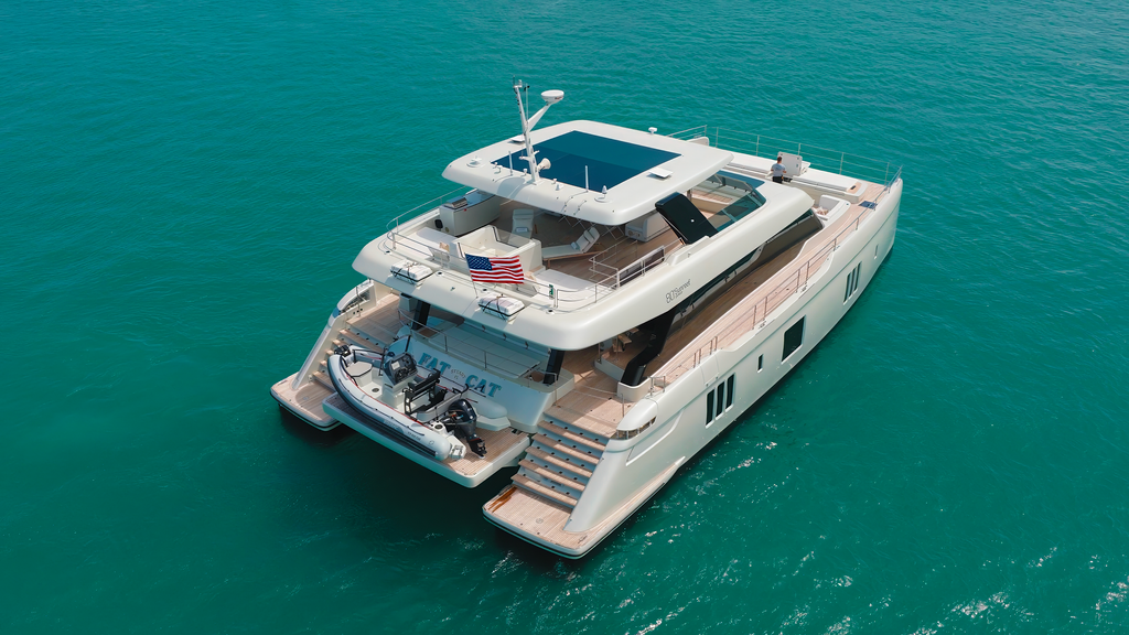 Aerial aft view in turquoise waters