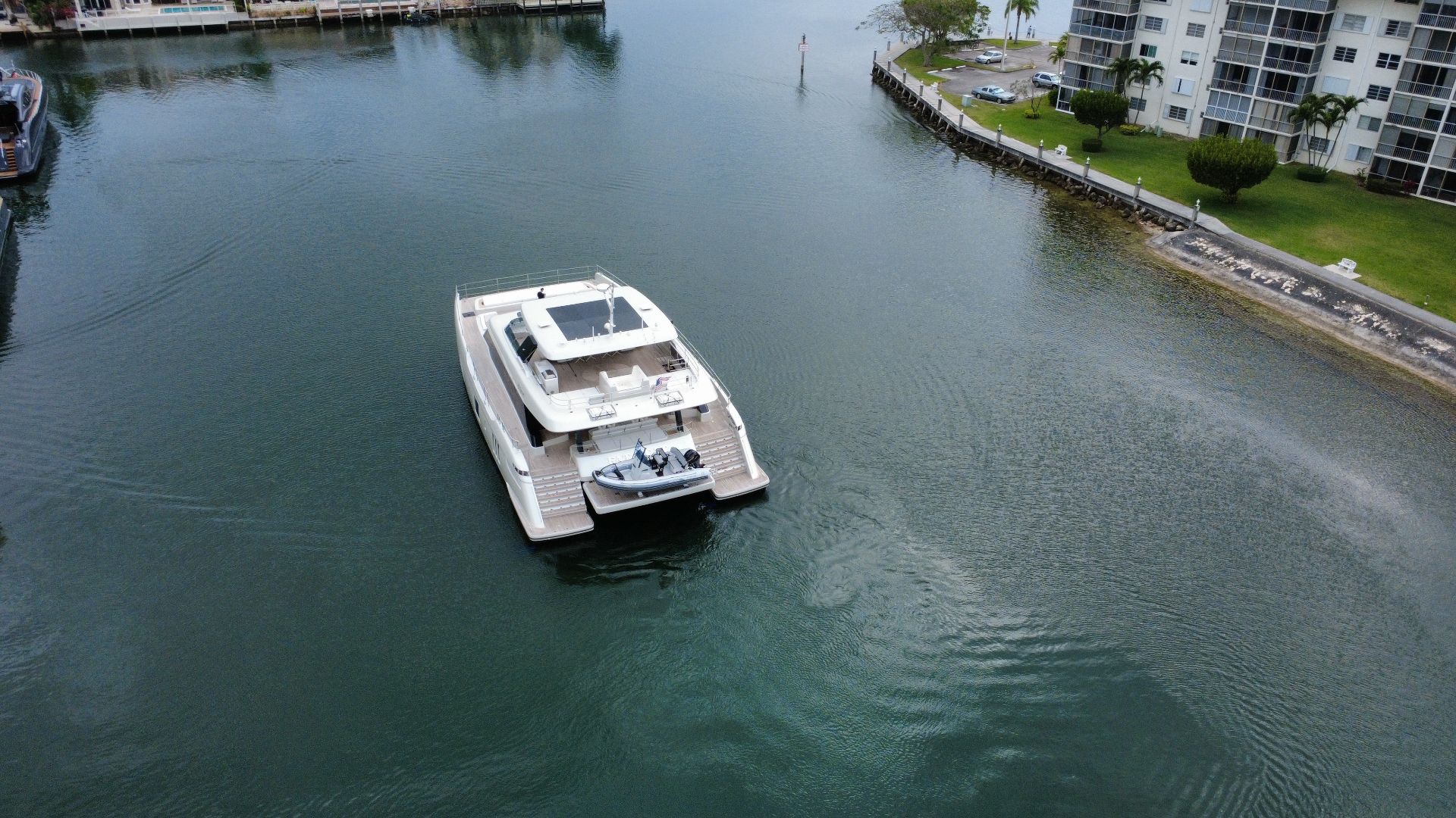 Aerial aft view in canal