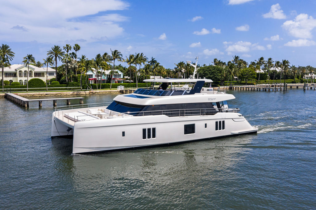 Port side with palm-lined waterfront